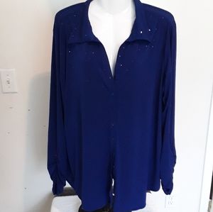SUSAN GRAVER WOMEN'S DARK BLUE BLOUSE SIZE XL